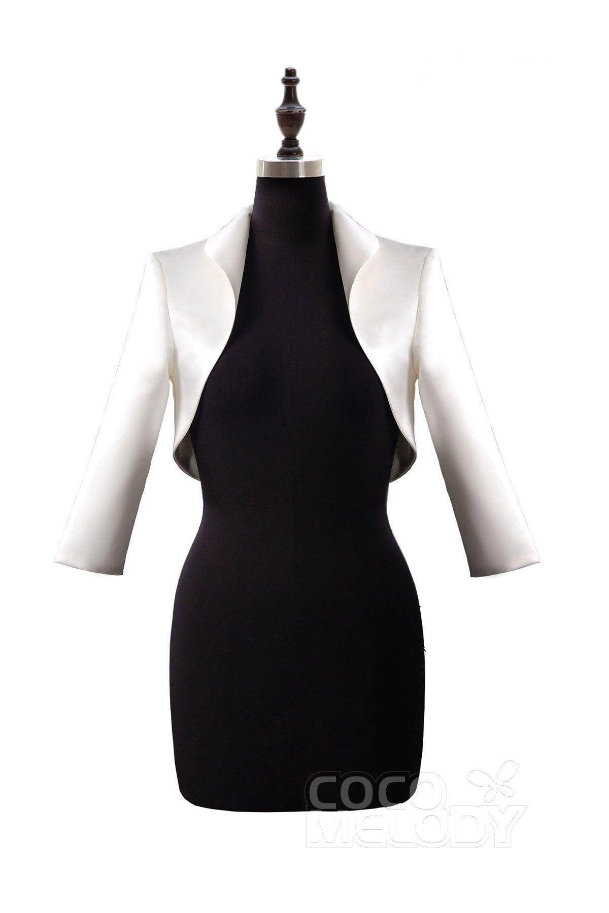 Modern Ivory Satin 3/4 Length Sleeve Wedding Jacket AC4001 - COCOMELODY